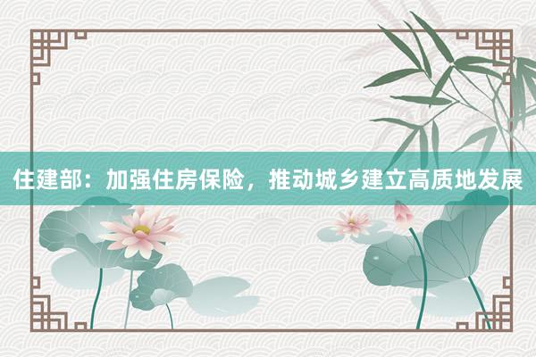 住建部：加强住房保险，推动城乡建立高质地发展